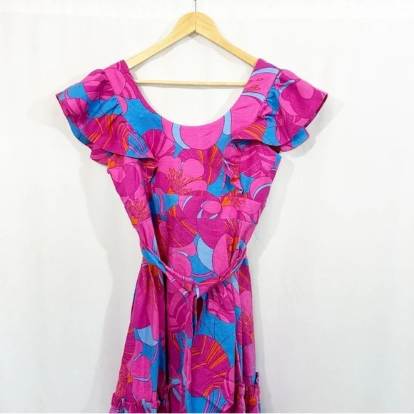 NWT Tuckernuck Wimberly Wild Azalea Edisto Linen Floral Ruffle Dress - Picture 6 of 16